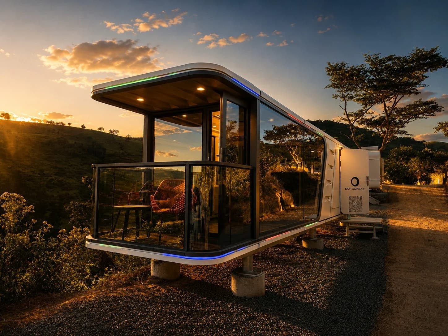Sky Capsule · Exterior noturno · Céu estrelado